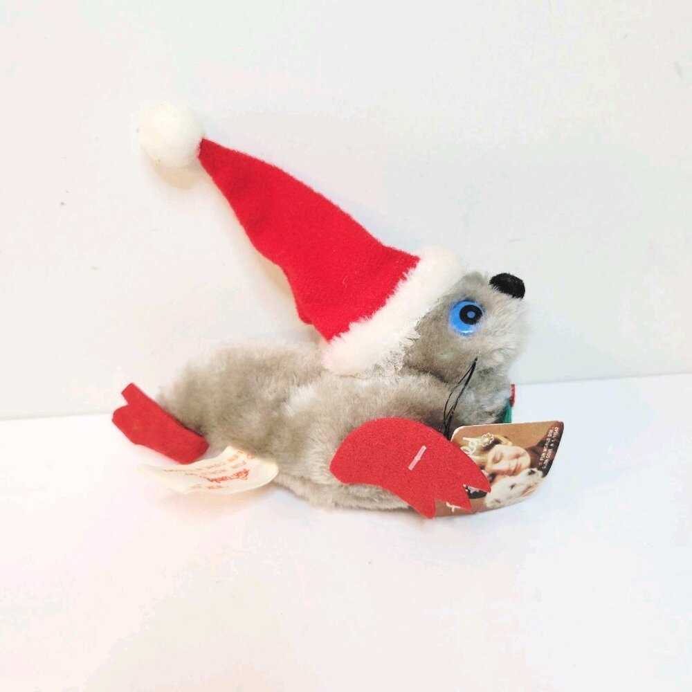 Vtg Fun World Mini Gray Seal Santa Holiday Christmas Hat Plush Stuffed Toy
